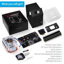 GeeekPi Raspberry Pi Mini Tower NAS Kit,Raspberry Pi ICE Tower Cooler with PWM RGB Fan,M.2 SATA SSD Expansion Board, GPIO 1 to 2 Expansion Board for Raspberry Pi 4 Model B 8GB/4GB/2GB/1GB