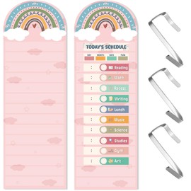 Blosssound Back to School Pink Pocket Chart Class Daily Schedule Rainbow 14 Pocket Chart and 2 Hanging Hooks for Boho Classroom Office Sentence Strips Teacher Reusable Supplies(Rainbow)