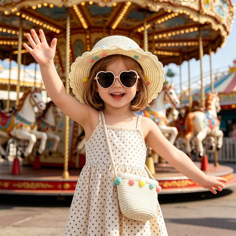 Cappello di Paglia per Ragazze, Cappello da Sole Borse di