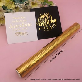 Metallic Hot Foil Roll, 5M(Length)X19.5CM(Width) Laser Toner Reactive Foil Roll,Use Laminator Laser Printer,Paper Holographic Heat Transfer Craft Foil For Handmade Craft Accessories-Fragment Golden
