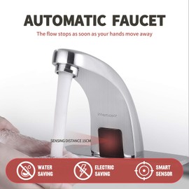 interhasa! Touchless Bathroom Faucet Chrome Automatic Bathroom Sink Faucet with Hole Cover Plate, Hands Free Bathroom Water Tap with Control Box (IT-202)