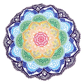 Zerodeko Fringed Round Beach Towel Polyester Shawl Yoga Mat Blanket Decorative Tassels Lotus Design