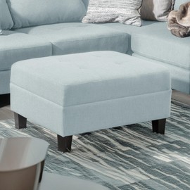 Christopher Knight Home Tufted Ottoman Footrest Rectangular Upholstered Ottoman Non Storage Fabric Ottoman Foot Rest Stool with Tufted Stitching,28.25 "W x 23 "D x 18.5 "H,Light Sky