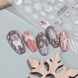 6 Sheets Laser Winter Nail Art Stickers Decals 3D Self-Adhesive Aurora Christmas Nail Stickers Gingerbread Man Snowman Snowflake Winter Nail Supplies Ball Bear Elk Xmas Tree Nail Art Design for Women
