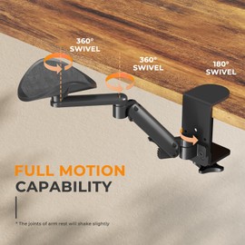 JOY worker Upgraded Clamp-on Adjustable Armrest, Above/Below Table Extension Platform Arm Support for Thicker Desktop, Ergonomic 360° Swivel Elbow Cushion Pad for Left/Right Hand