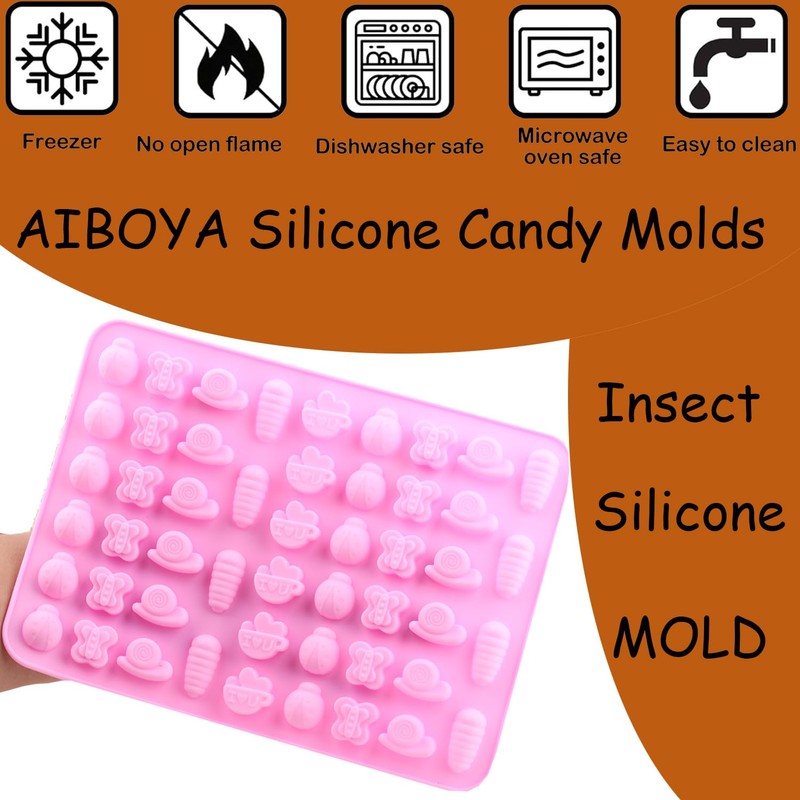AIBOYA 50 Cavity Insect Silicone Candy Mold Butterfly Bee Snail
