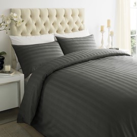 ED Luxury 250 Thread Count 100% Cotton Sateen Stripe Duvet Bed Cover with Housewife Pillowcases | 250 TC Hotel Striped Bedding (Double/Steel Grey)