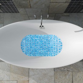 Relaxdays Stone Effect Bath Mat 68 x 35.5 cm Washable Non-Slip Bath Mat with Suction Cups Blue