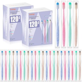 Cepillos de Dientes Desechables 240 Piezas Envueltos Individualmente, Cerdas Suaves, Cepillos de Viaje a Granel para Adultos Niños Huéspedes Hotel Hogar Camping Donación – 4 Colores, Paquete Manual Mini de Valor