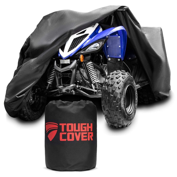 Tough Cover Extreme Edition ATV Cover, Heavy Duty 600D Marine Grade Fabric. Quad Cover for Kawasaki, Honda, Polaris, Yamaha, and More. Protection Against Water, Wind, UV. 4 Wheeler Accessories (Black)