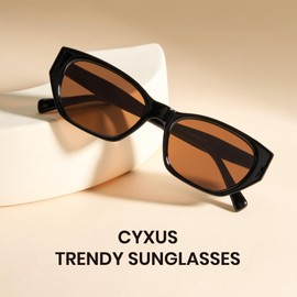 Cyxus 1145 Women's Sunglasses, Polygon Shape, UV Protection, UV Protection, Small Face Effect, Driving, Climbing, Travel, Sports, Fashionable, 04-brown lens & black frame, M