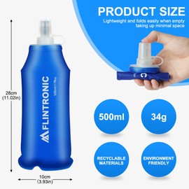 flintronic TPU Foldable Water Bottles, 2 Pieces Soft Flask, BPA-Free, Sports Bottle for Hydration Backpack, Bicycle, Hiking, Jogging, Camping and Climbing (500 ml, Blue)