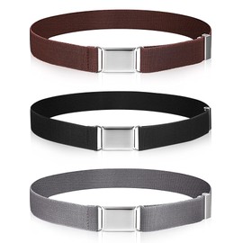 3 Pieces Kids Toddler Elastic Magnetic Belt Adjustable Buckle Stretch Belts with Silver Square Buckle for Boys Girls