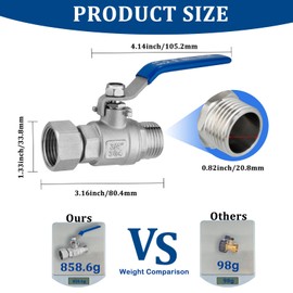 Garden Hose Shut Off Valve, Full Flow Water Hose Shut-off Valve, 3/4'' Heavy Duty Lead-free Garden Hose Ball Valve, 304 Stainless Steel Ball Valve Adapter with 360 Degree Rotatable Swivel Joint