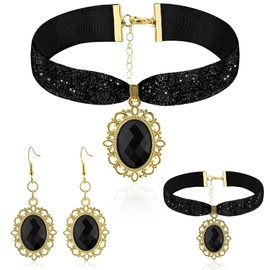 Plated Black Sapphire Imitation Velvet Choker Necklace for Women Jewelry Earrings Bracelet Kit Birthstone Chocker Vintage Pendant Necklaces Chockers Teen Gift Christmas Gothic Masquerade Decor
