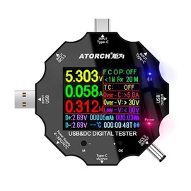 Probador USB C, 3 en 1 tipo C DC5.5 medidor USB de carga USB visualización a color IPS Multímetro digital, voltaje, corriente, potencia, resistencia, detector de capacidad PD2.0/PD3.0, QC2.0/QC3.0