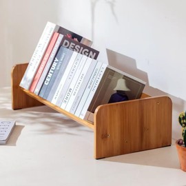 Hbluefat Desktop Bookcase, Small Wood Desk Bookshelf Organizer, Tabletop Mini Storage Shelf (Wood)