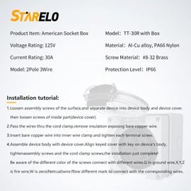 STARELO 30Amp RV Power Outlet Box,NEMA TT-30R Receptacle 125Volt,Outdoor dustproof and Weatherproof for RVs, Electric Vehicles, generators, Welding Machines, etc.ETL Listed.(NEMA TT-30R Box)
