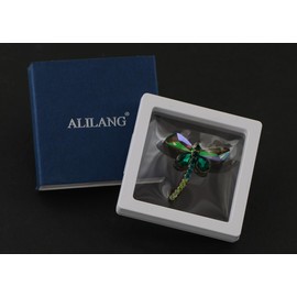 Alilang Silvery Tone Sparkly Crystal Rhinestones Dragonfly Insect Brooch Breastpin Lapel Pins for Women, Green