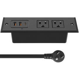 CCCEI Recessed Power Strip with 45 W USB C Port, Fast Charging USB A Port Desk Outlet, Furniture Hidden Charging Station for Side Table, End Table, with 6 FT 45 Degree Flat Plug Extension Cord.