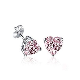Crystalline Azuria Women Girls 18ct White Gold Plated Pink Zirconia Crystals Love Hearts Stud Earrings