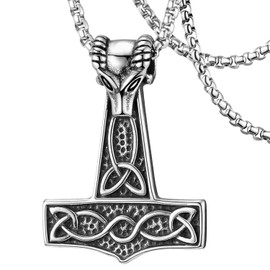 Norse Viking Punk Necklace for Men Women-Skull/Anchor/Thors Hammer/Norse Compass/Raven/Axe Wolf/Norse Amulet/Snake Viking Spear Head Necklace Pendant Chain 22-24 Inhes