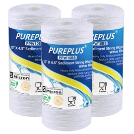5 Micron 4.5" x 10" Whole House String Wound Sediment Filter for Well Water, Replacement Cartridge for 84637, WPX5BB97P, PC10, 355214-45, 355215-45, WP10BB97P, WP5BB97P, 3Pack