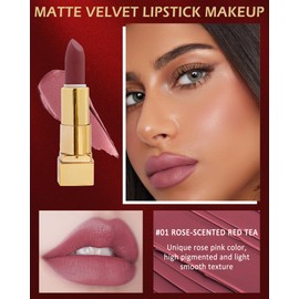 Lippenstift Matt Make-Up Set-3 Farben Pink Rose Ruby Rot Nude Lipstick Geschenkset, Wasserdicht Langanhaltender Weiche Samtige Lippenstift Für Frauen Kosmetik, Nudetöne Matte Lippenstifte Set