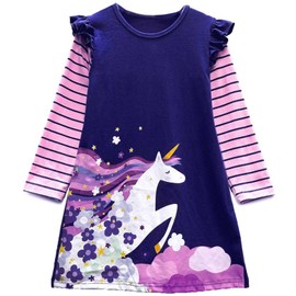VIKITA Little Girl Dresses Purple & Pink Girl Clothes School Girls Ourfits for Kids 6-7 Years Gifts LH7605, 7T