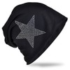 Jersey Slouch Beanie Long Hat Star with Rhinestone Star Appliqué,