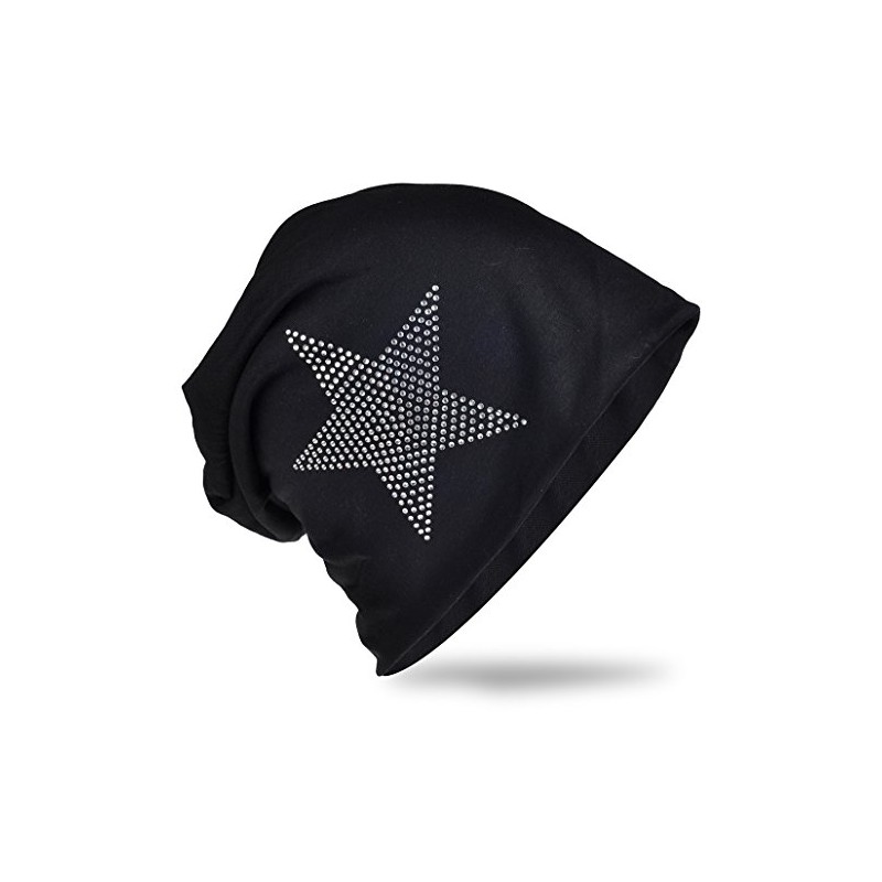 Jersey Slouch Beanie Long Hat Star with Rhinestone Star Appliqué,