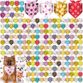 Aliceset 180 Pcs Dog Bandana Bulk Paw Print Bandanas for Dog Cute Scarf Bibs Soft Pet Triangle Scarf Adjustable Holiday Costume Neckerchief for Boy and Girl, Small and Medium Pet
