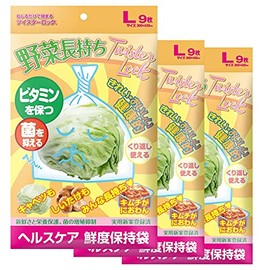 Freshness Retention Bag, Vegetable Long Lasting Twister Lock, Large Size, 9 Pieces x 3 Sets (Keeps Vitamins and Prevents Bacteria