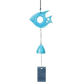 Iwachu Wind Chime, Tropical Fish, Silver/Turkey Blue, Body Size (cm): 5.5 x 0.2 x H 3.3 inches (14 x 0.5 x 8.5 cm), 27216