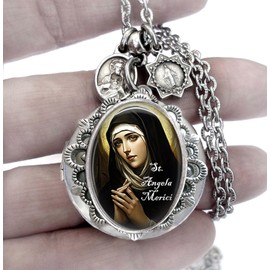St. Angela de Merici Locket Necklace, Patron Saint Jewelry Gift