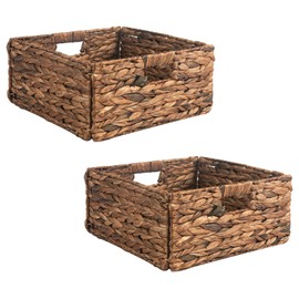 IDIMEX LANZI Storage Basket, Set of 2, Brown, Braided from Water Hyacinth, Storage Box, Organiser, Foldable with Handles, Shelf Basket, 32 x 15 x 32 cm