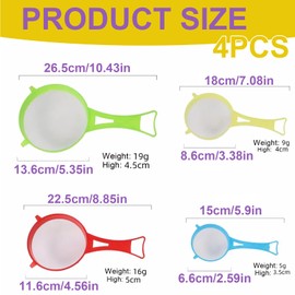 YanBous Kitchen Sieve Set 4 Sizes Plastic Sieve Fine Mesh 13.5/11.5/8.5/6.5 cm for Kitchen Flour Quinoa Rice Pasta Icing Sugar and More, Strainer for Draining Straining Filters Flour