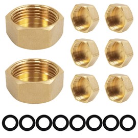 Pack of 8 Sealing Caps, 3/4 Inch with Seal, Brass Angle Valve Cap, Threaded Cap with Hose Washers, for Water Pipes, Blanking Plugs