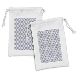 Ambesonne Geometric Fabric Pouch Set of 2, Comb Design Kikko Tortoise Shell Pattern Western Influences Hexagon Motifs, Small Drawstring Bag for Toiletries Masks and Favors, 9" x 6", Grey White