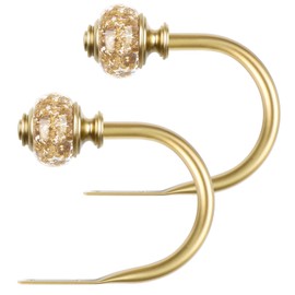 2 Pack Curtain Holdbacks, USFOOK Decorative Window Drapery Tiebacks (2 Pack/1 Pair), Curtain Tie Back Hooks for Wall with Gold Translucent Finials (3.95" L x 3.4" W)