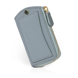 LASIEM Women's Key Case, Compatible with Smart Key, Genuine Leather, with External Pockets, Smart Key Case, Men's, Blue gray × gleage