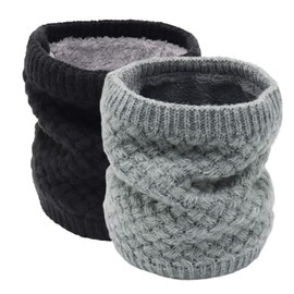 Aiphamy Winter Fleece Lined Knitted Neck Warmer Scarf Neck Gaiter for Women Mens Teens (2, Black, Grey)