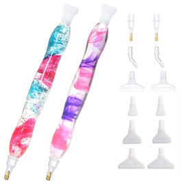 (2 Packs) Diamond Painting Pen, Diamond Art Pen, Handmade Resin 5D Diamond Painting Art Drill Pen Kit Tool Accessory with 14 Multi Placer Tips for Diamond Painting, Diamond Art-Purple Pink, Blue Pink