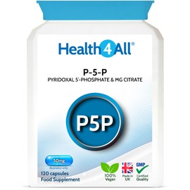 P5P Pyridoxal 5'-Phosphate 50mg 120 Capsules (V) Biologically Active Vitamin B6 P-5-P with Magnesium Citrate for PMS and Reduction of Tiredness & Fatigue