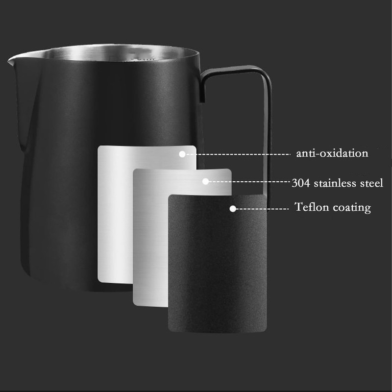 Milk Frothing Pitcher 20oz/600ml, Stainless Steel Espresso Steaming Pitcher Milk