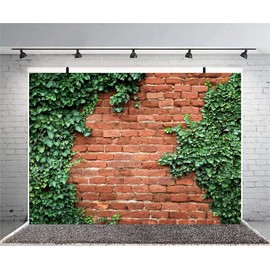 Sensfun 8x6ft Vintage Red Brick Wall Photo Backdrop Nature Ivy Green Leaves Covered Wall Photography Backgrounds for Baby Shower Birthday Party Christmas Photobooth Banner Photo Studio Props(WP034)