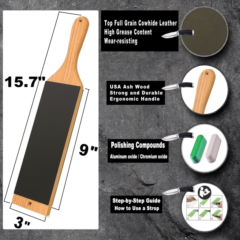 LAVODA Leather Strop with Polishing Compound, Knife Stropping Kit for