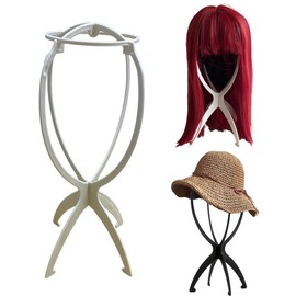 nevermindyrhead 2 Pack wig stand 6 Colors. Portable and collapsible, durable wig head stand for displaying your wigs, hats or head pieces (White)