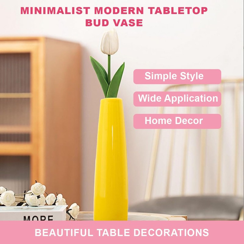 6.5Inch Empty Yellow Ceramic Small Bud Vase Mini Tall Conic