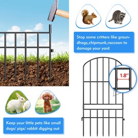 Adavin Animal Barrier Garden Fence,10 Pack Black 12''L x 25"H no dig Fence, Underground dig Protection for Dog Rabbits Rustproof Metal Wire Panel Border, 10 ft Ground Stakes for Outdoor Patio.